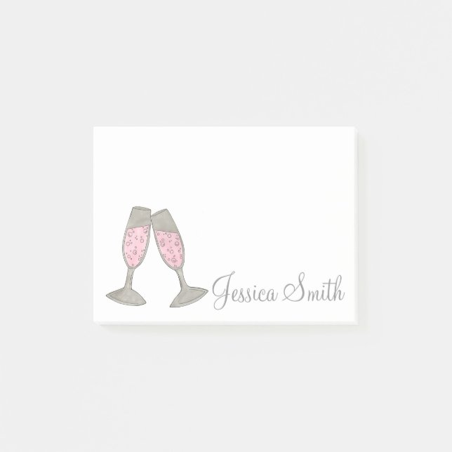 Personalised Pink Champagne Glass Wedding Post Its Post-it Notes (Front)