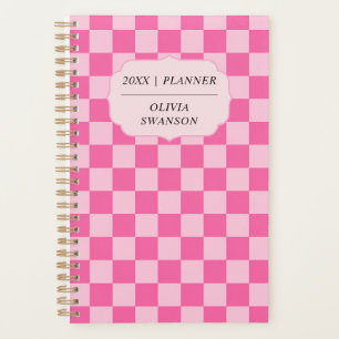 Personalised Pink Chequerboard Preppy Custom Name Planner