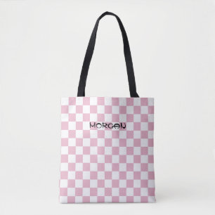 Personalised Pink Chequerboard Tote Bag – Custom