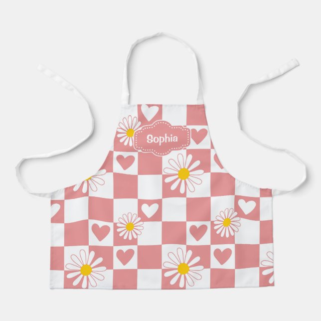 Personalised Pink Chequered Apron (Front)