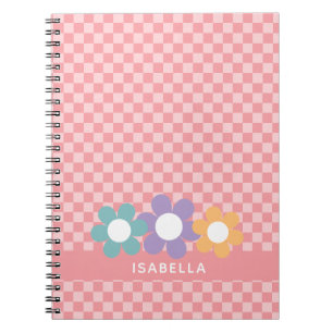 Personalised PInk Chequered School Notebook
