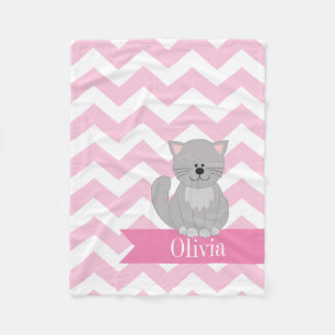 Personalised Pink Chevron Cat Fleece Blanket