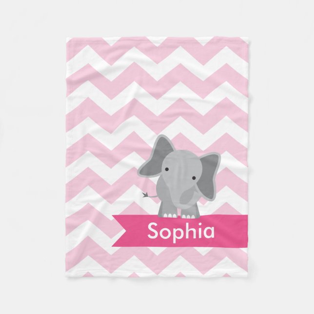 Personalised Pink Chevron Elephant Fleece Blanket (Front)