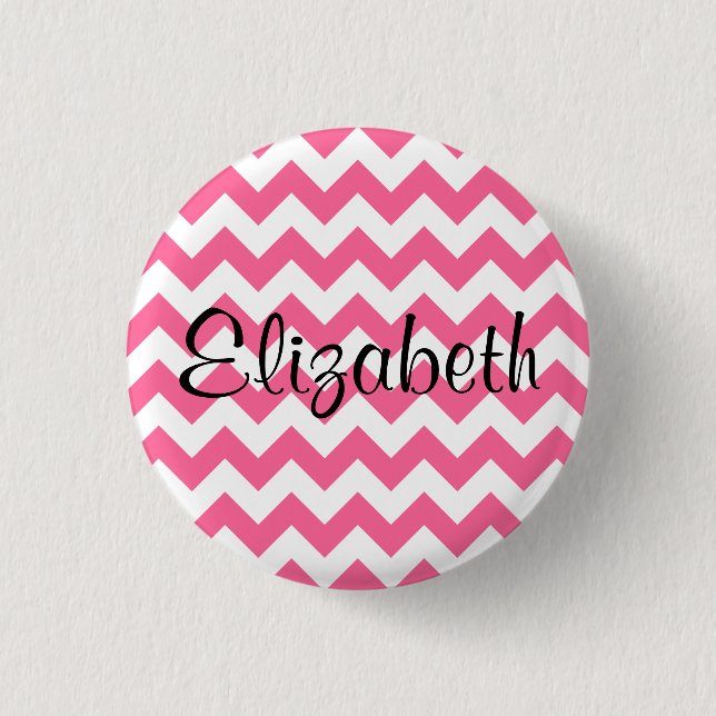 Personalised Pink Chevron Pattern Button (Front)