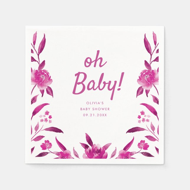 Personalised pink Chinoiserie floral baby shower Napkin (Front)