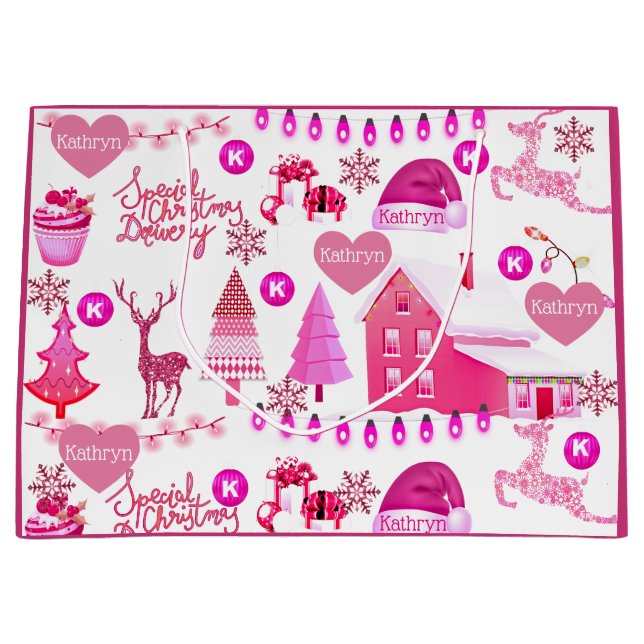 Personalised Pink Christmas Large Gift Bag (Front)