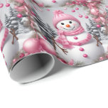 Personalised Pink Christmas Snowman Wrapping Paper<br><div class="desc">Personalised Pink Christmas Snowman</div>