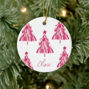 Personalised Pink Christmas Tree Name Ceramic Tree Decoration