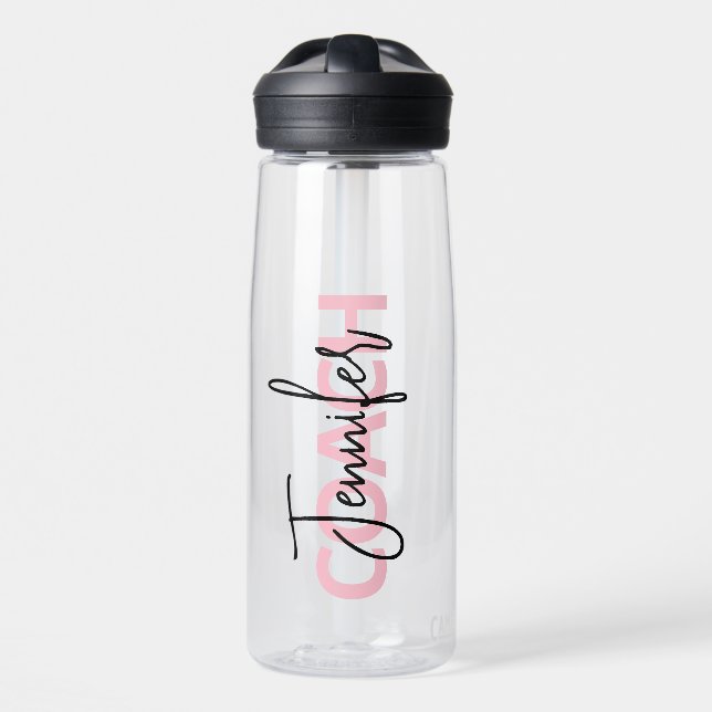 Personalised Pink Coach Typography Water Bottle (Front)