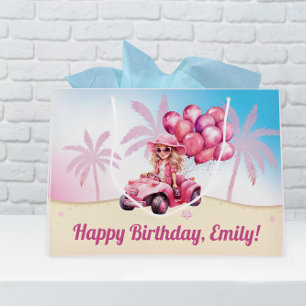 Personalised Pink Convertible Beach Birthday Large Gift Bag