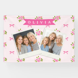 Personalised Pink Coquette Girly Bow Floral Name Banner