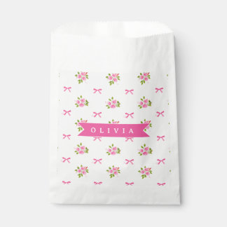 Personalised Pink Coquette Girly Bow Floral Name Favour Bags