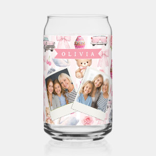 Personalised Pink Coquette Retro Cute Teddy Bear Can Glass