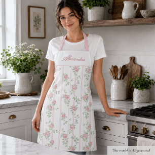 Personalised Pink Coquette Rose Floral Apron