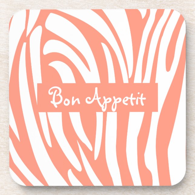 Personalised Pink Coral Striped Zebra Pattern Coaster (Front)