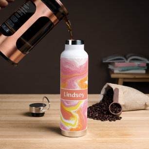 Personalised Pink, Coral, Yellow, Fluid Art Water Bottle