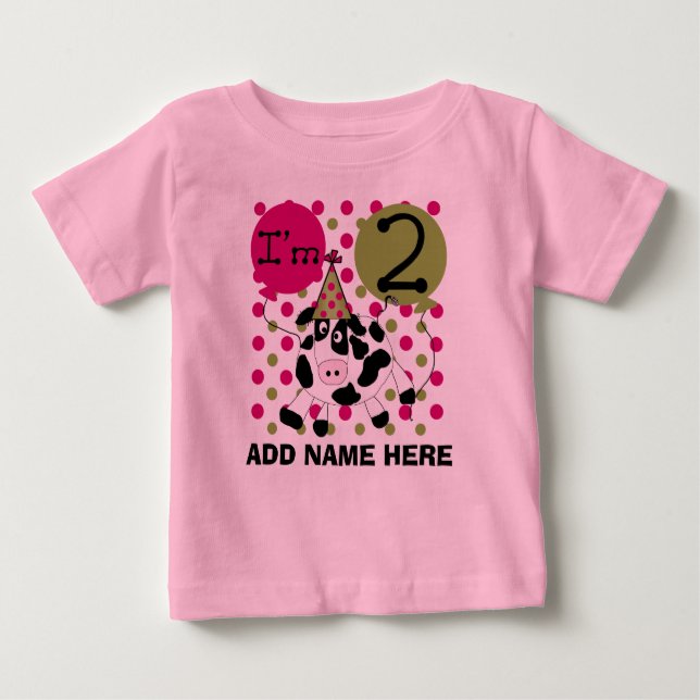Personalised Pink Cow 2nd Birthday Tshirt (Front)