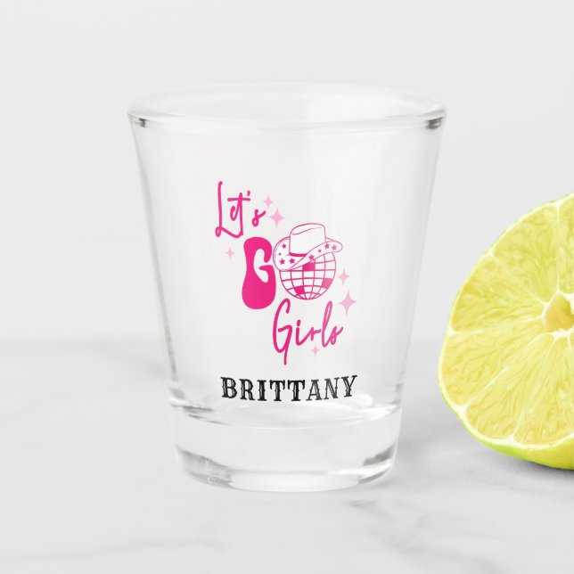 Personalised Pink Cowgirl Let's Go Girls Shot Glass (Front)
