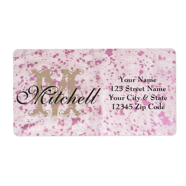 Personalised Pink Cowhide Shipping address labels (Front)