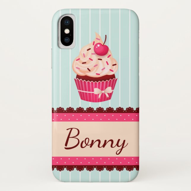 Personalised Pink Cupcake Mint Blue Background Case-Mate iPhone Case (Back)