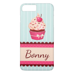 Personalised Pink Cupcake Mint Blue Background iPhone 8 Plus/7 Plus Case