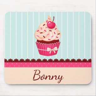 Personalised Pink Cupcake Mint Blue Background Mouse Pad