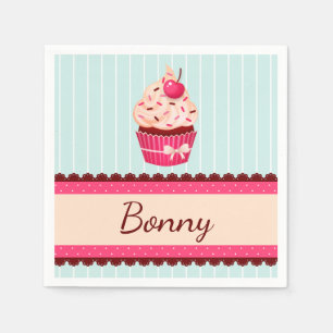 Personalised Pink Cupcake Mint Blue Background Napkin