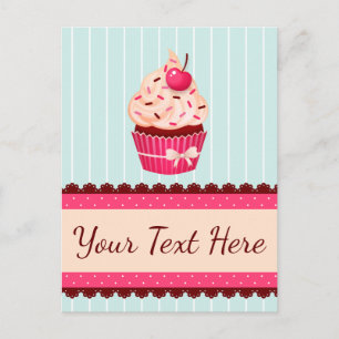 Personalised Pink Cupcake Mint Blue Background Postcard
