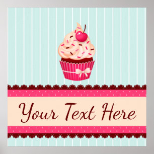 Personalised Pink Cupcake Mint Blue Background Poster