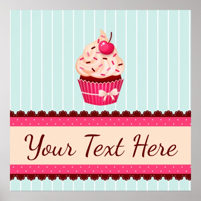 Personalised Pink Cupcake Mint Blue Background Poster (Front)