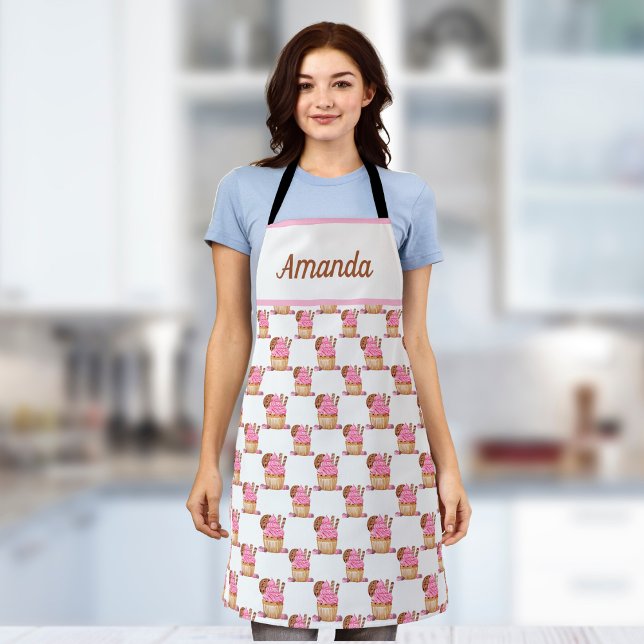 Personalised  Pink Cupcake With Chocolate Pattern Apron (Creator Uploaded)