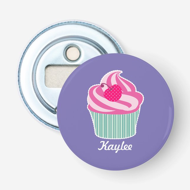 Personalised Pink Cupcake WIth Polka Dot Cherry Bottle Opener (Front)