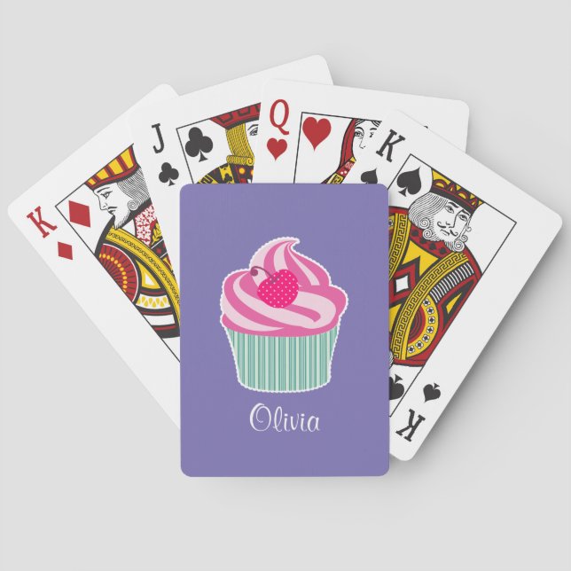 Personalised Pink Cupcake WIth Polka Dot Cherry Playing Cards (Back)