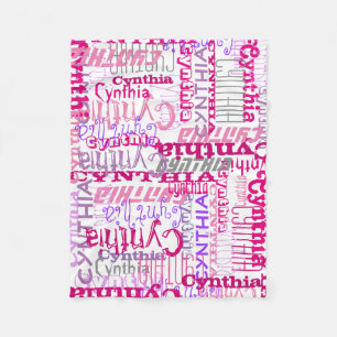 Personalised Pink Custom Name Collage Girl's Fleece Blanket