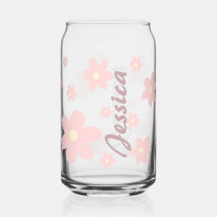 Personalised Pink Cute Daisy Drinkware Set Can Glass