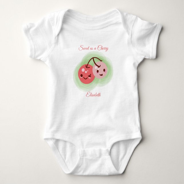 Personalised Pink Cute Pair of Cherries  Baby Bodysuit (Front)