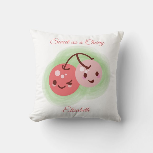 Personalised Pink Cute Pair of Cherries  Cushion (Front)