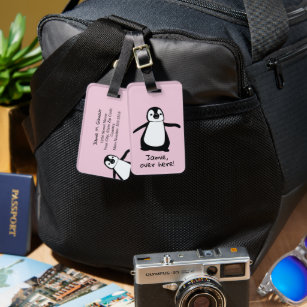 Personalised Pink Cute Penguin funny personalised  Luggage Tag