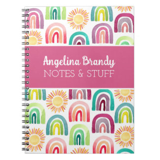 Personalised Pink Cute Rainbow & Suns Kids Notebook