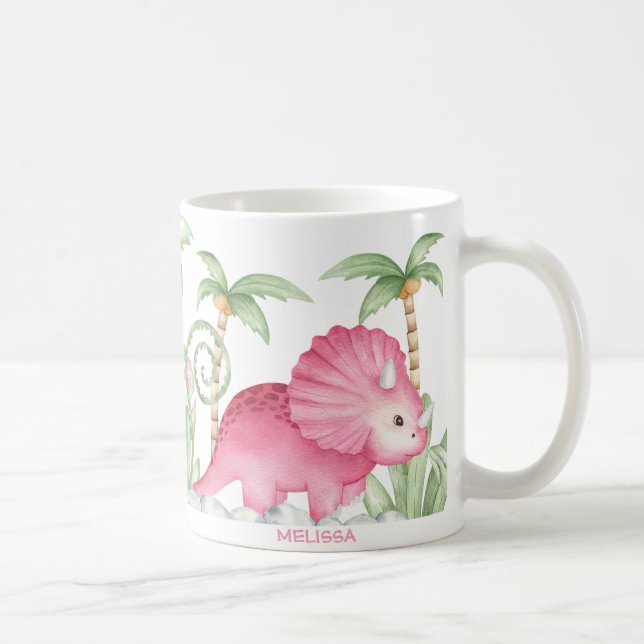 Personalised Pink Cute Triceratops Dinosaur Coffee Mug (Right)