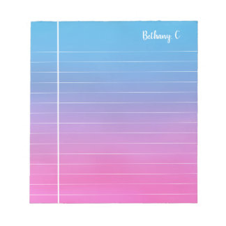 Personalised Pink Cyan Gradient Lined  Notepad
