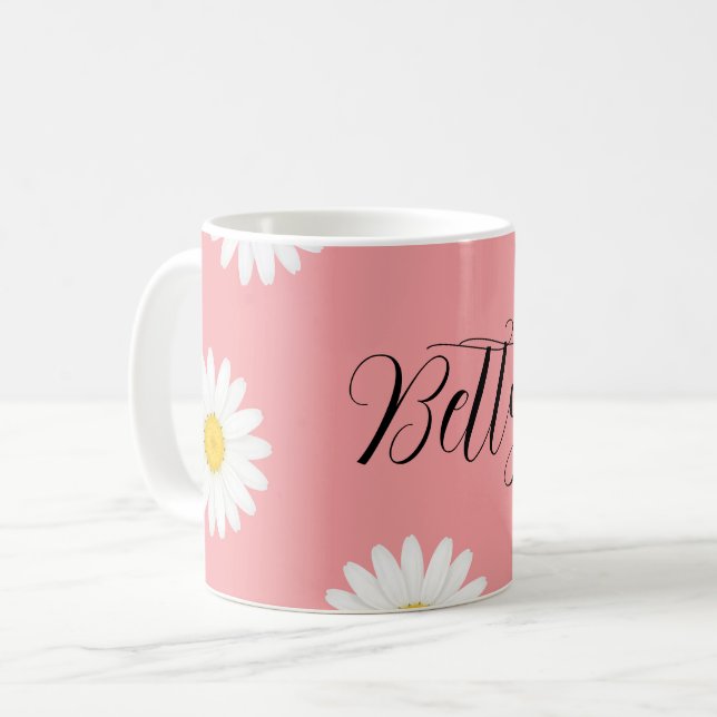 Personalised Pink Daisy Flower  Coffee Mug (Front Left)