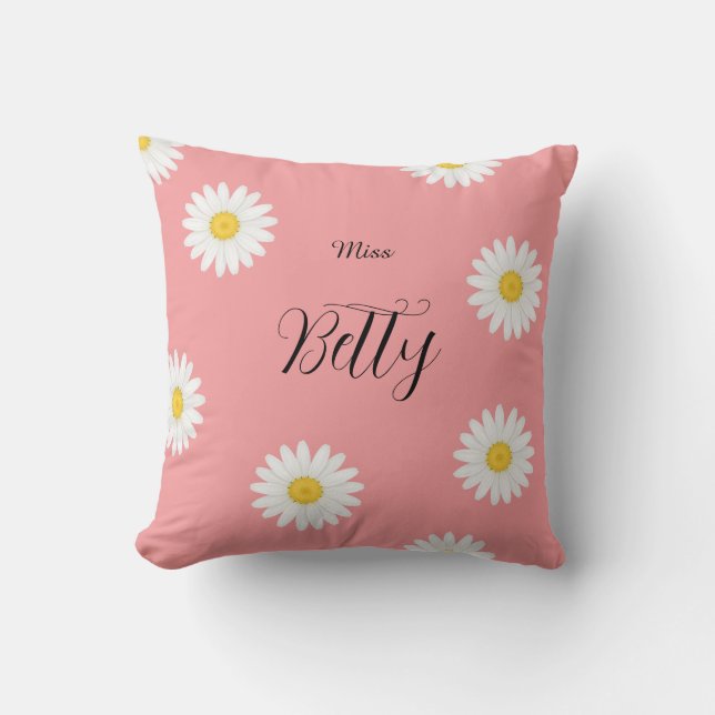 Personalised Pink Daisy Flower  Cushion (Front)