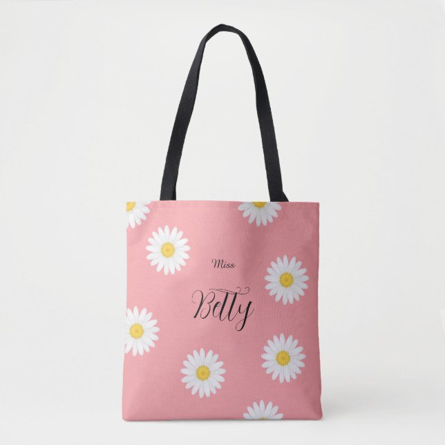 Personalised Pink Daisy Flower Tote Bag (Front)
