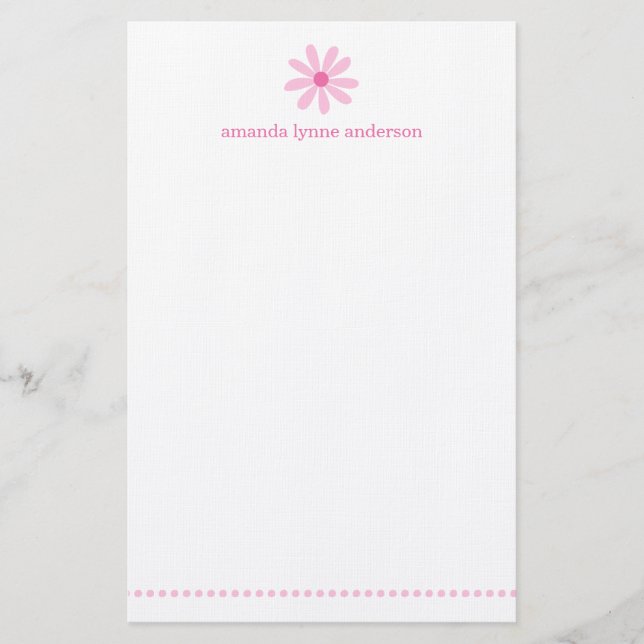 Personalised Pink Daisy Kids Stationery (Front)