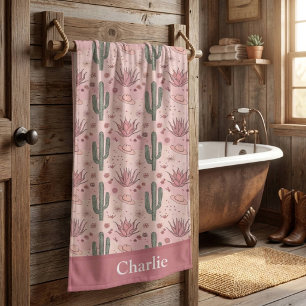 Personalised Pink Desert Cactus Bath Towel