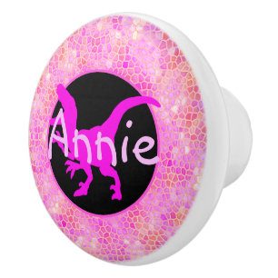 Personalised Pink Dinosaur Hide Ceramic Knob