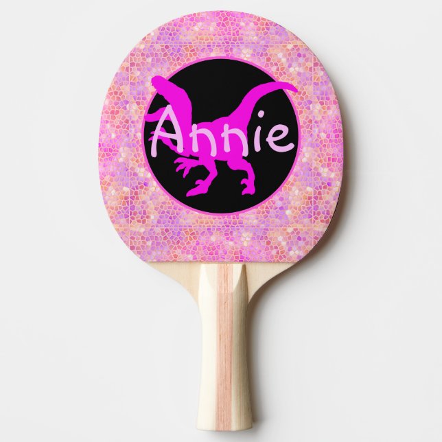 Personalised Pink Dinosaur Hide Ping Pong Paddle (Front)