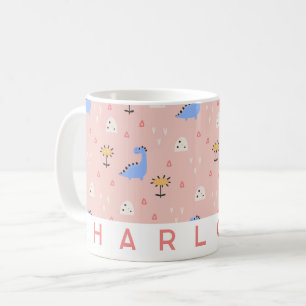 Personalised Pink Dinosaur Mug Cute Custom Name