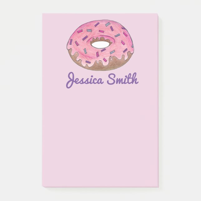 Personalised Pink Doughnut Doughnut Sprinkles Food Post-it Notes (Front)